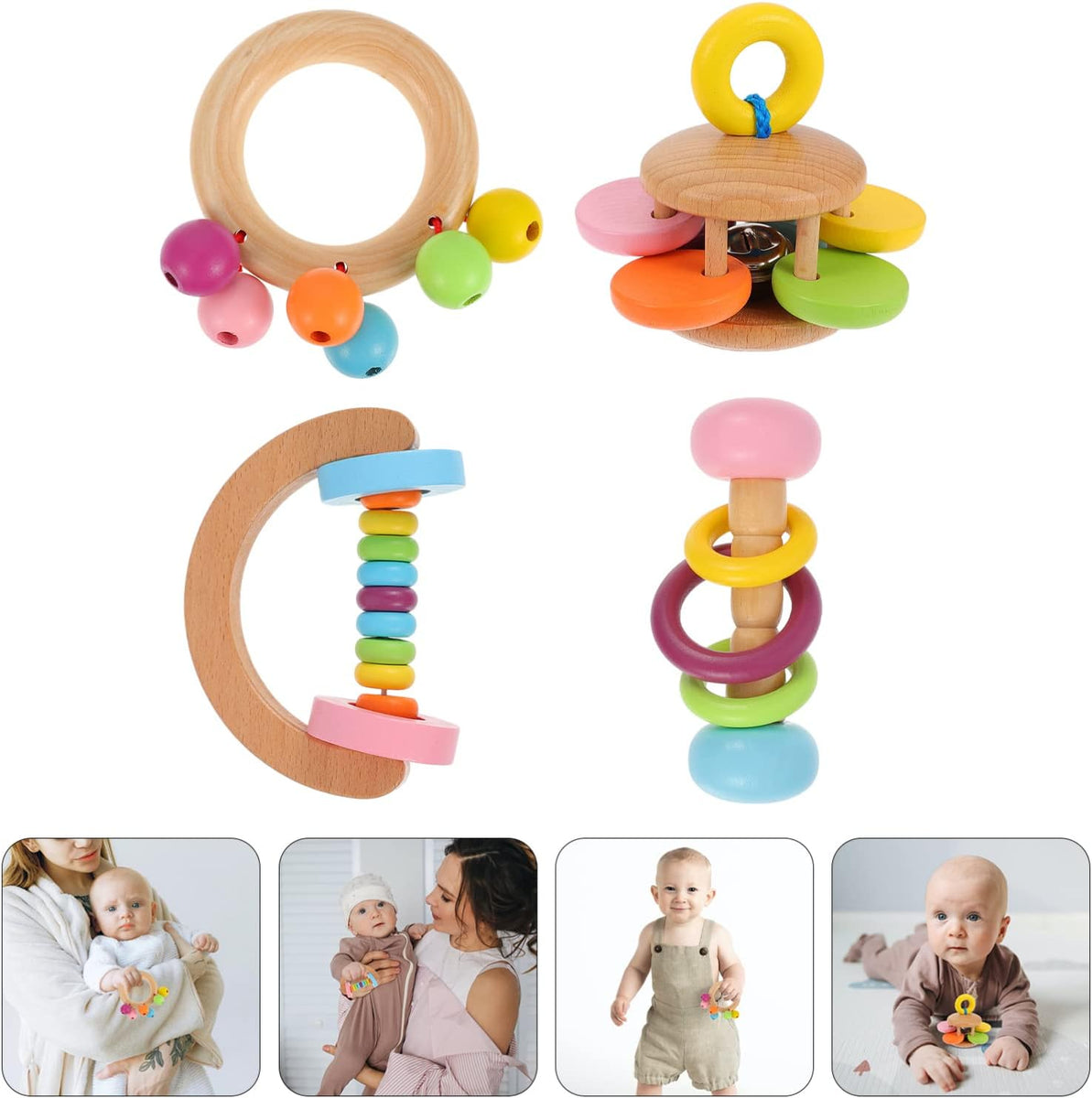 Lot De 6 Hochets Montessori En Bois Pour Bébé – Jouet Musical Sensoriel Dès 1 An – Cadeau Anniversaire Filles Et Garçons – Idée Cadeau Originale Pour éveil Et Motricité