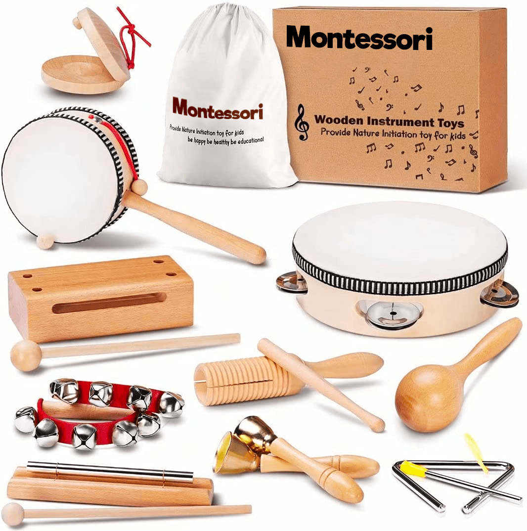 5 Instruments De Musique En Bois Pour Bébé - Trompette, Maracas, Hochet, Jouet éducatif Dès 6 Mois - 10