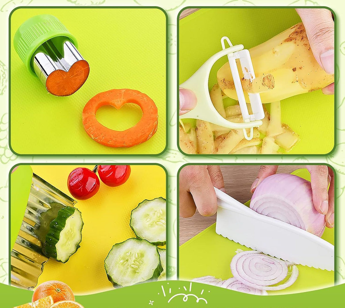 BOXOB - Set De 15 Pièces Ustensiles De Cuisine Montessori Pour Enfants - Planche à Découper, Couteaux Sécurisés, Gants - Éveil Et Autonomie